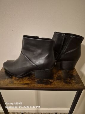 Michael Shannon Black Leather Ankle Booties with Block Heel